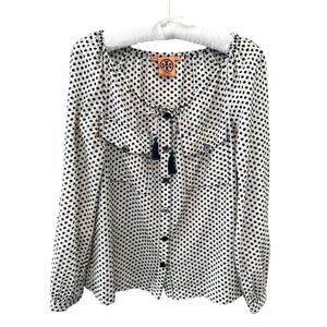TORY BURCH | Ivory Navy Dot Blouse Tassel Tie Top | Size 6